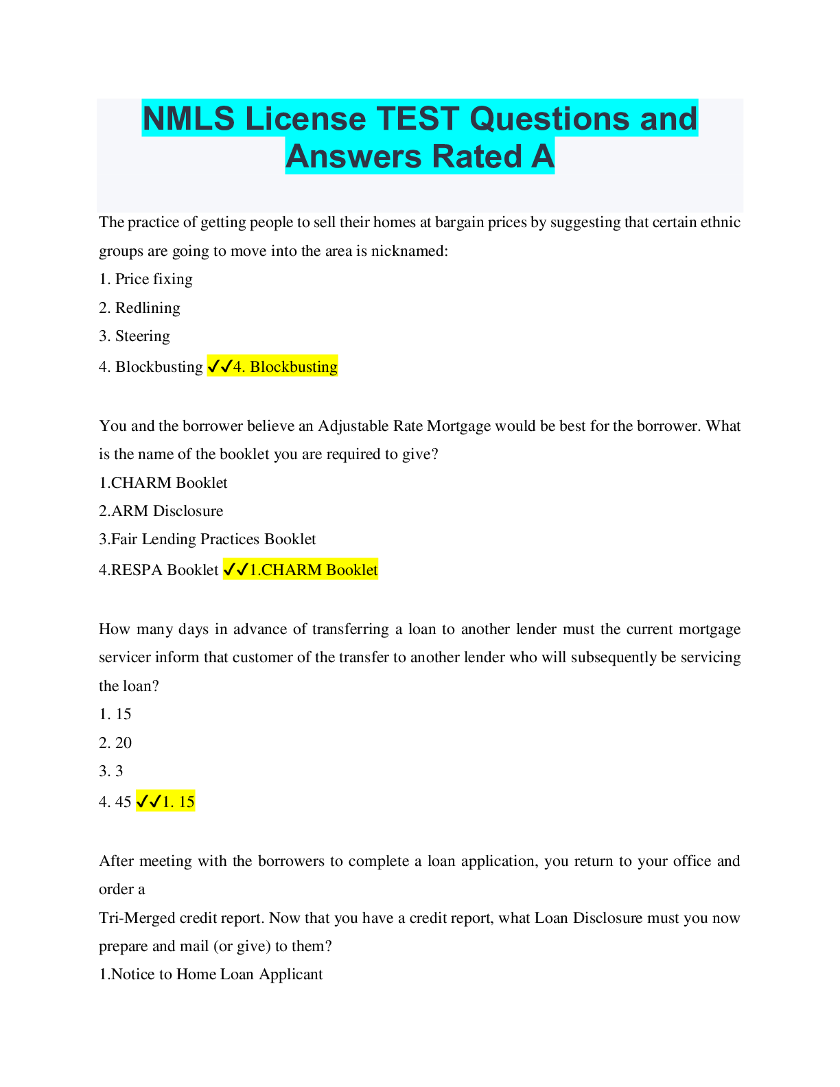 Preview image for NMLS License TEST Questions and Answers Rated A